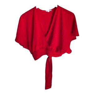 Mine Women's Red Light Weight Crop Blouse With Back Tie S